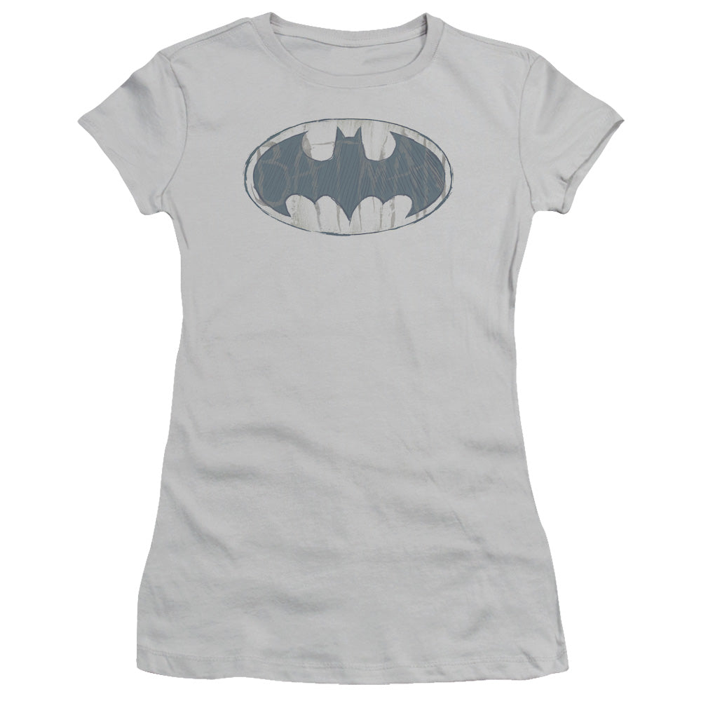 Batman - Water Sketch Signal - Short Sleeve Junior Sheer - Silver T-shirt