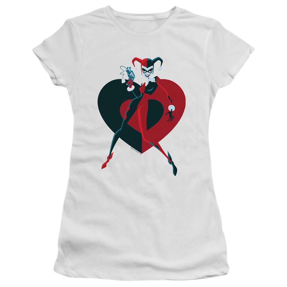 Batman - Harely  Heart - Short Sleeve Junior Sheer - White T-shirt