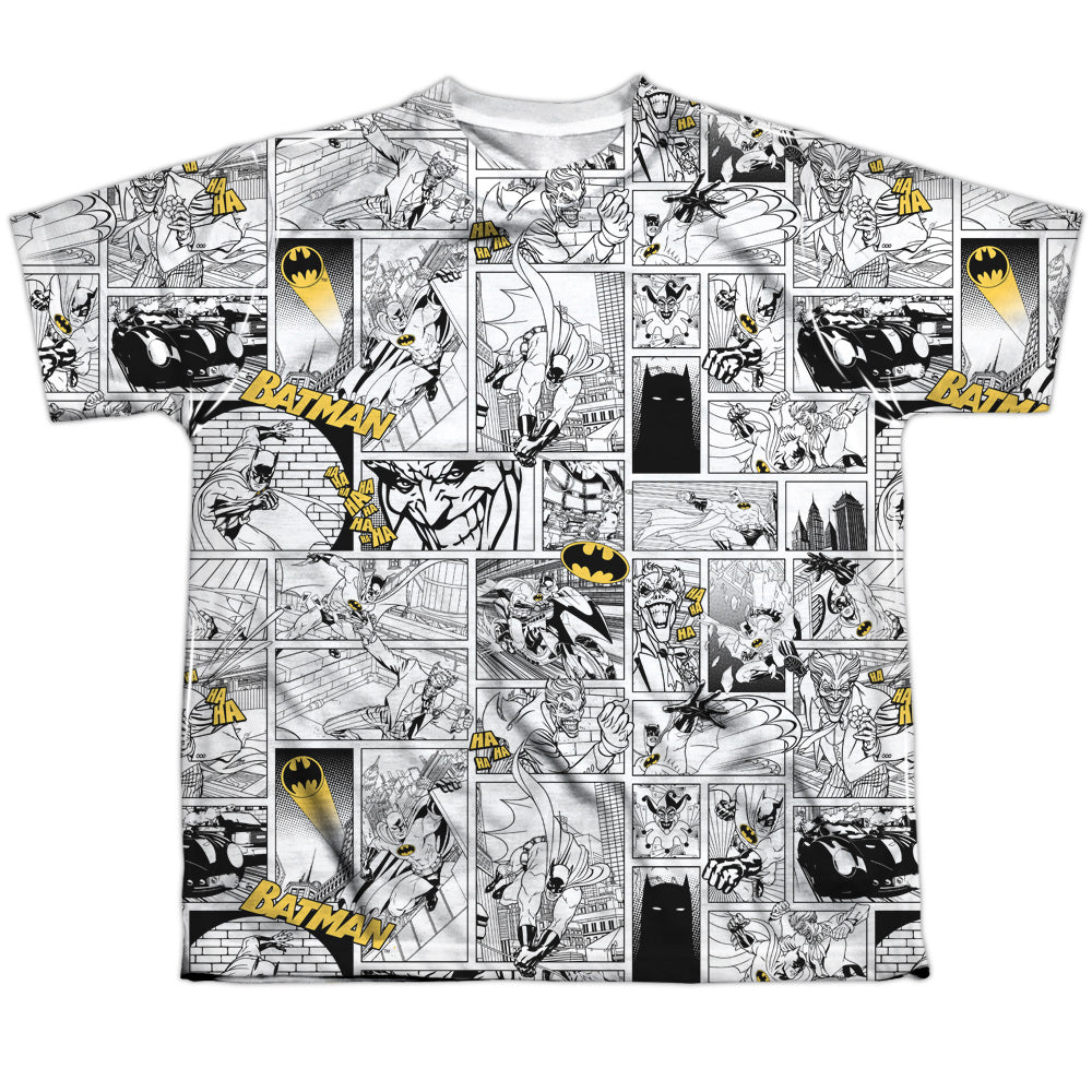 Batman - Comic All Over - Short Sleeve Youth Poly Crew - White T-shirt