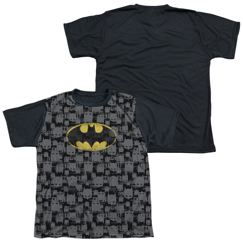 Batman - Caped Crusader Repeat - Short Sleeve Youth White Front Black Back   - White T-shirt