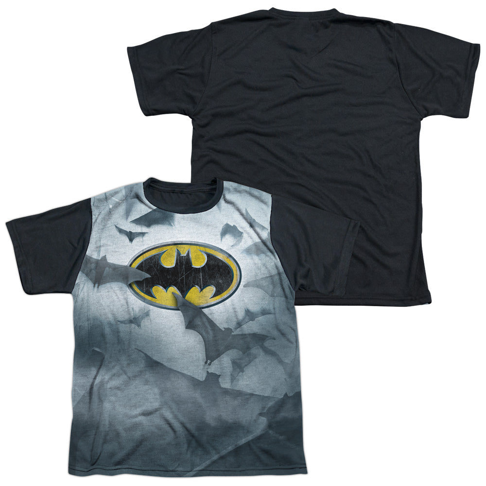 Batman - Bats Logo - Short Sleeve Youth White Front Black Back   - White T-shirt