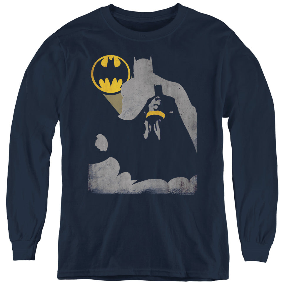 Batman - Bat Knockout - Youth Long Sleeve Tee - Navy