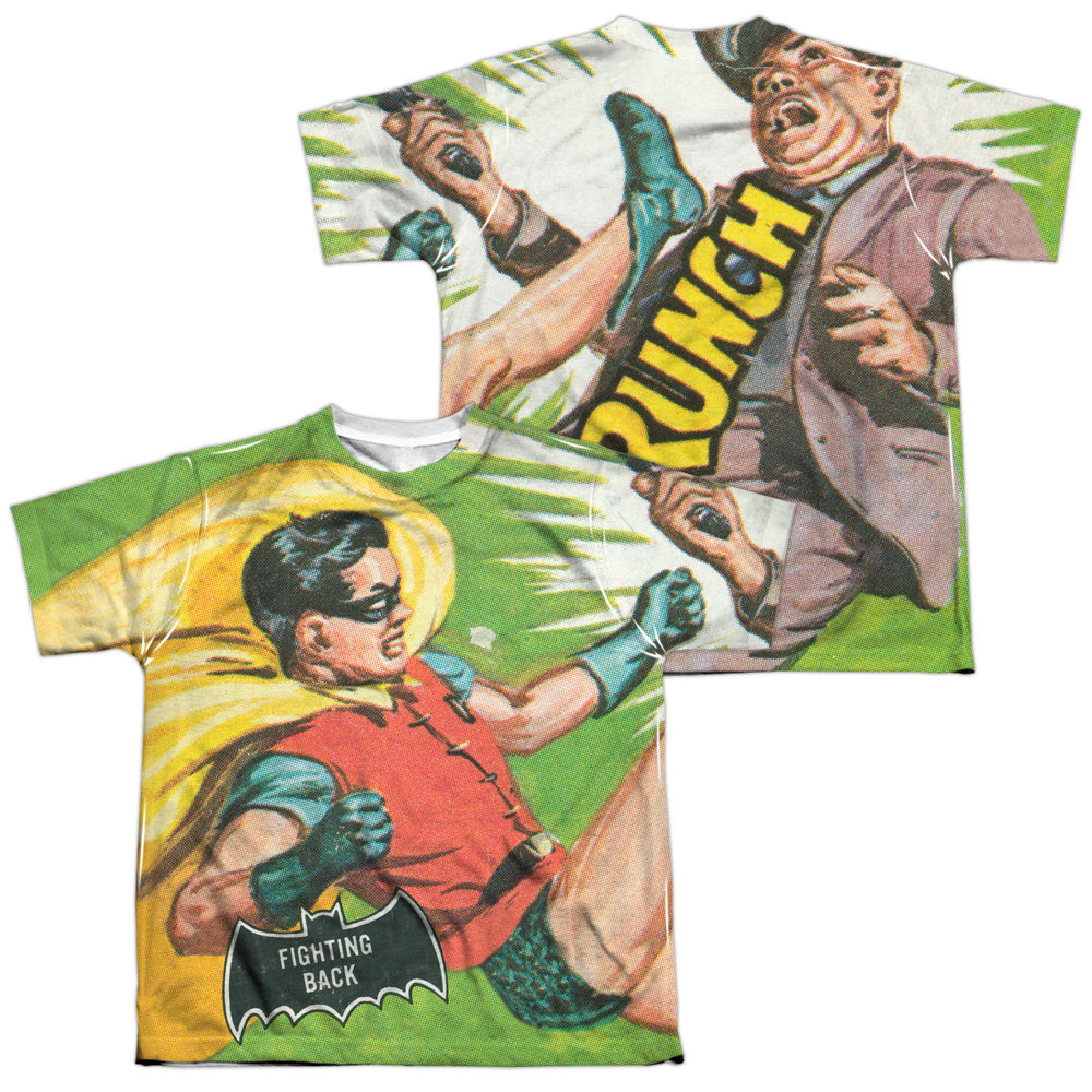 Batman Classic Tv - Fighting Back (Front/back Print) - Short Sleeve Youth Poly Crew - White T-shirt