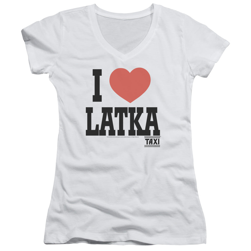 Taxi - I Heart Latka - Junior V-neck - White