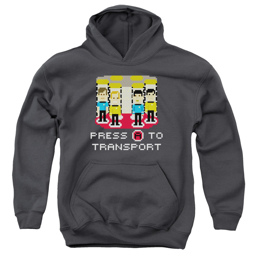 Star Trek - Press A To Transport - Youth Pull-over Hoodie - Charcoal