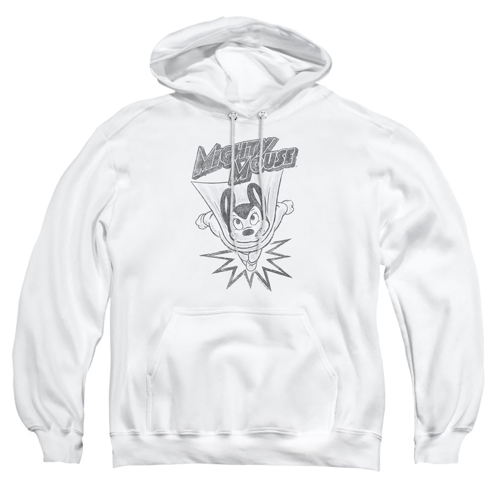 Mighty Mouse - Bursting Out - Adult Pull-over Hoodie - White