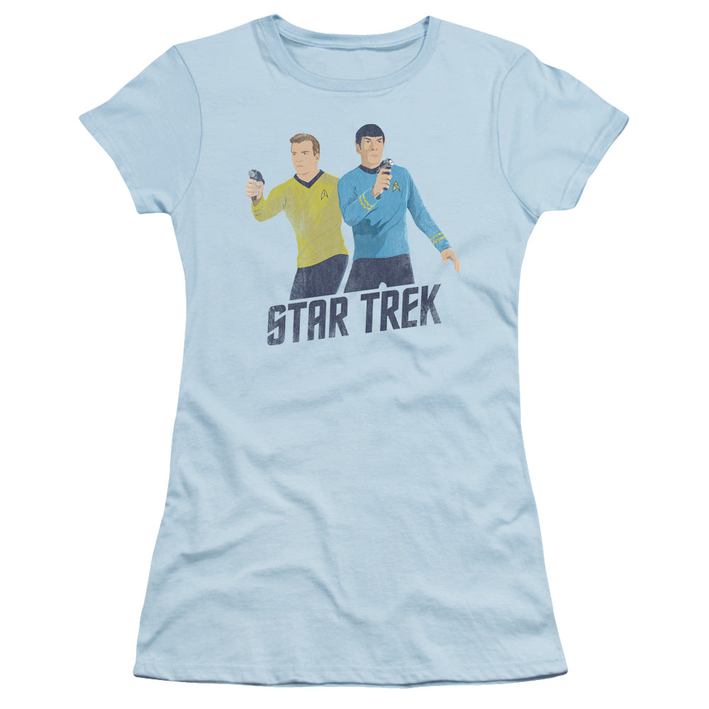 Star Trek - Phasers Ready - Short Sleeve Junior Sheer - Light Blue T-shirt