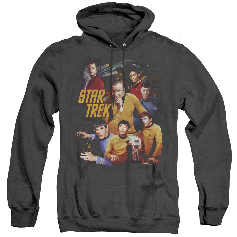 Star Trek - At The Controls - Adult Heather Hoodie - Black