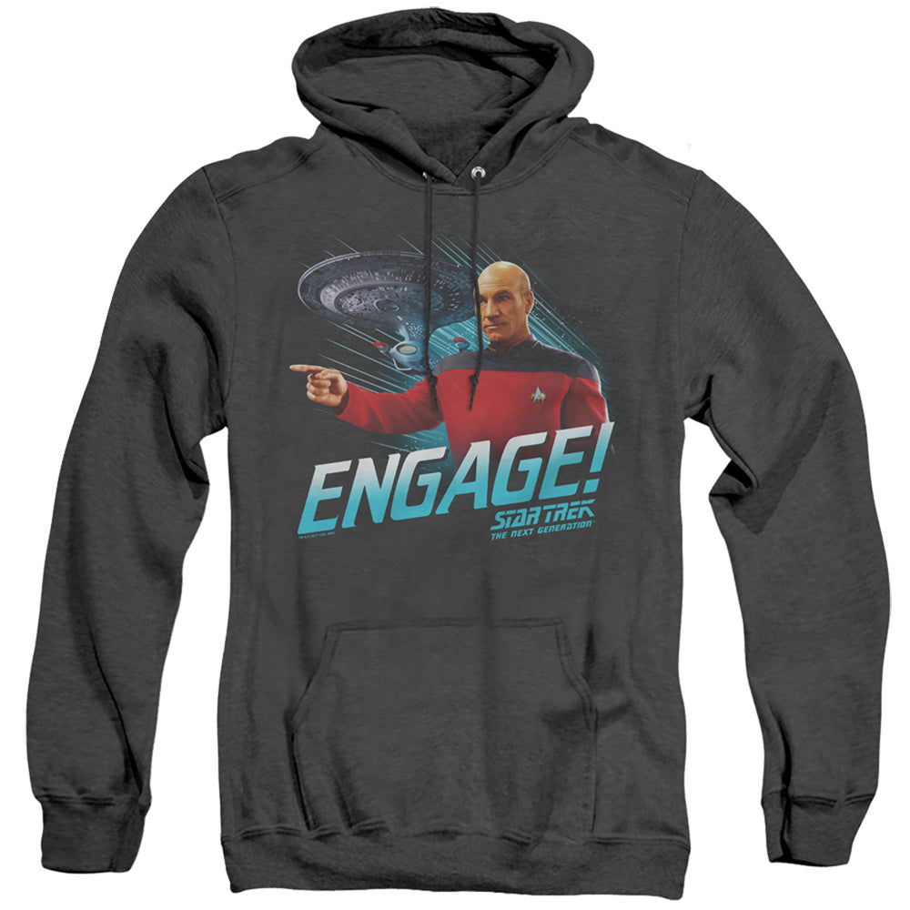 Star Trek - Engage - Adult Heather Hoodie - Black