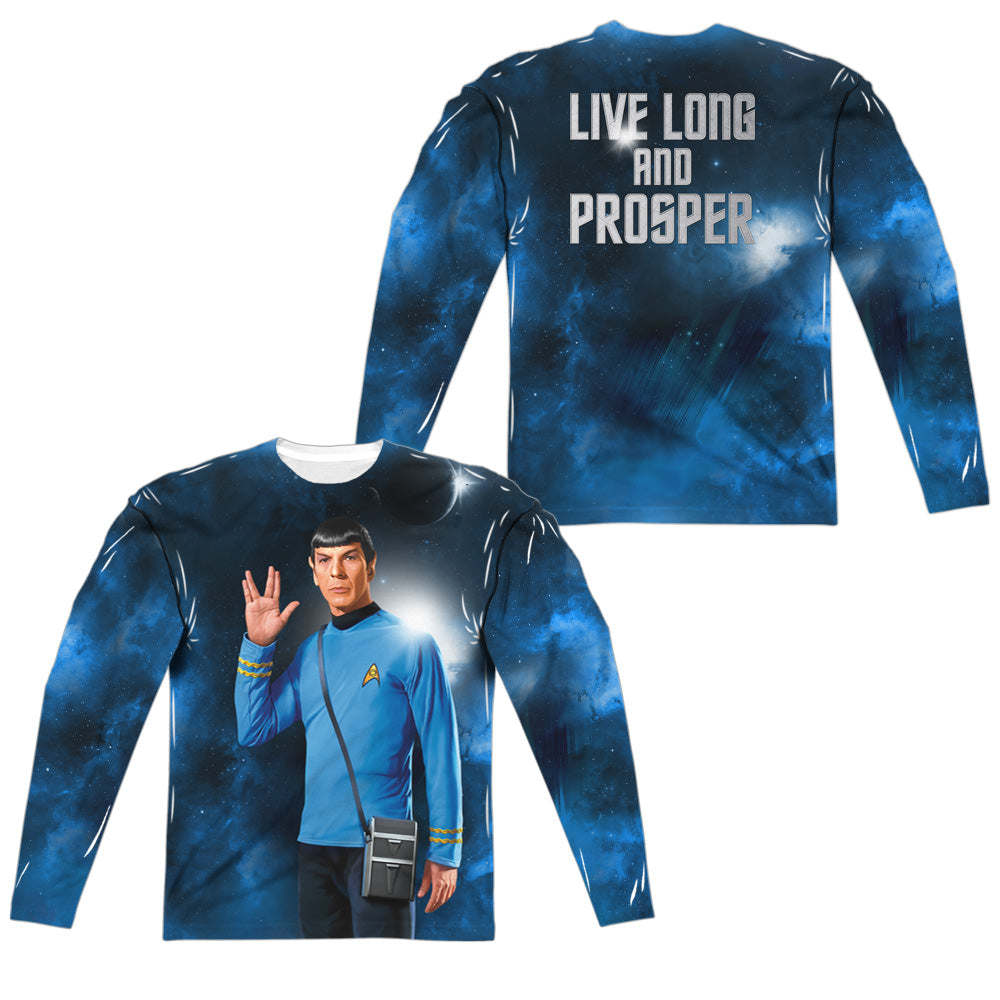 Star Trek - Live Long (Front/back Print) - Long Sleeve Adult Poly Crew  - White T-shirt