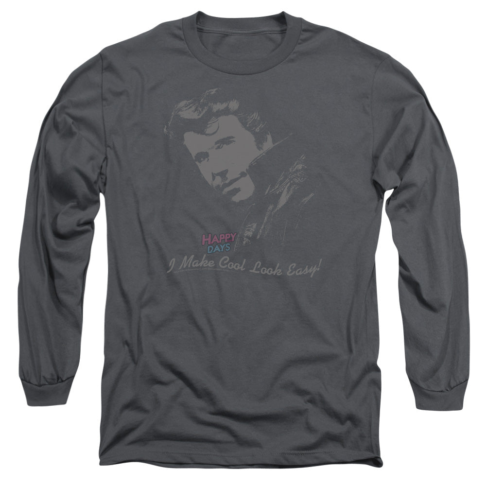 Happy Days - Cool Fonz - Long Sleeve Adult 18/1 - Charcoal T-shirt