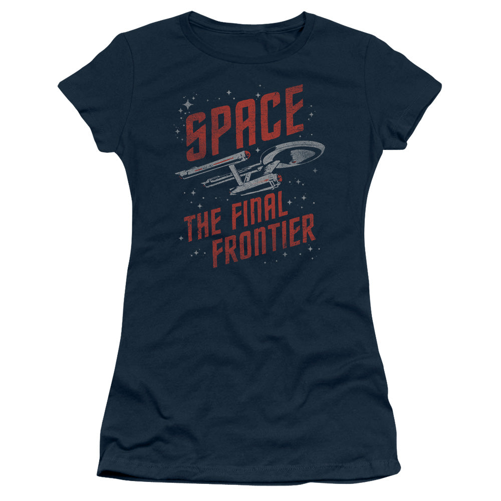 Star Trek - Space Travel - Short Sleeve Junior Sheer - Navy T-shirt