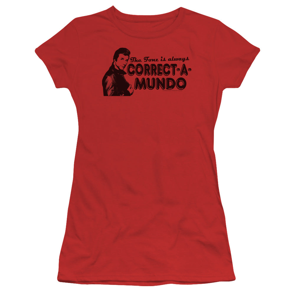 Happy Days - Correct A Mundo - Short Sleeve Junior Sheer - Red T-shirt