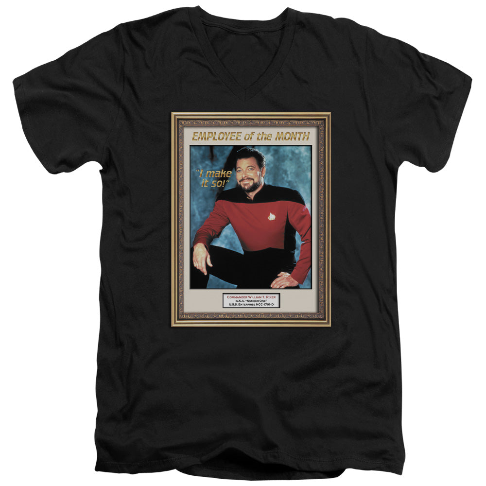 Star Trek - Employee Of Month - Short Sleeve Adult V-neck - Black T-shirt