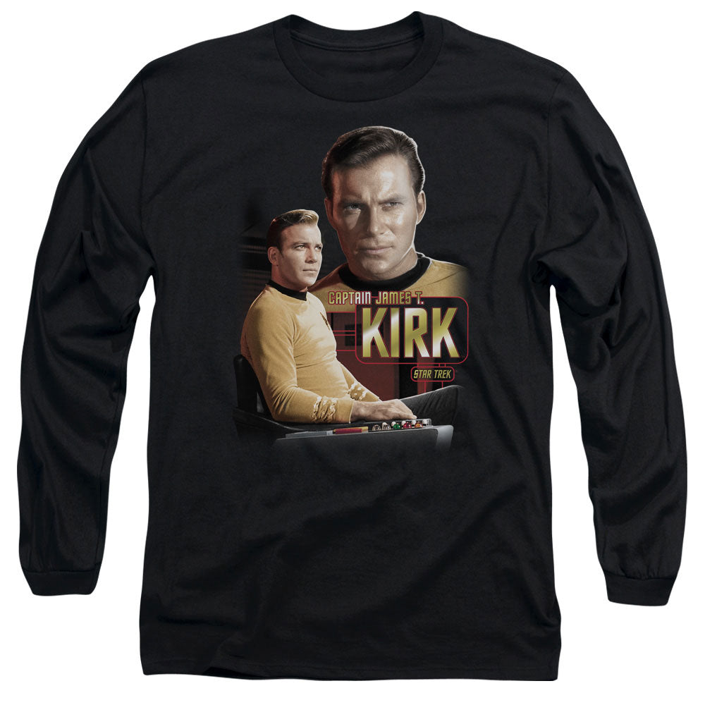 Star Trek - Captain Kirk - Long Sleeve Adult 18/1 - Black T-shirt