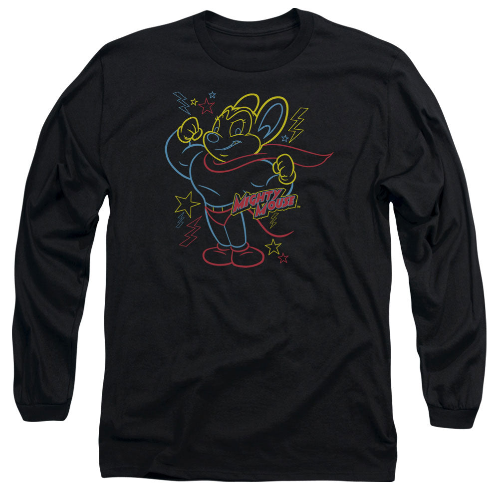 Mighty Mouse - Neon Hero - Long Sleeve Adult 18/1 - Black T-shirt