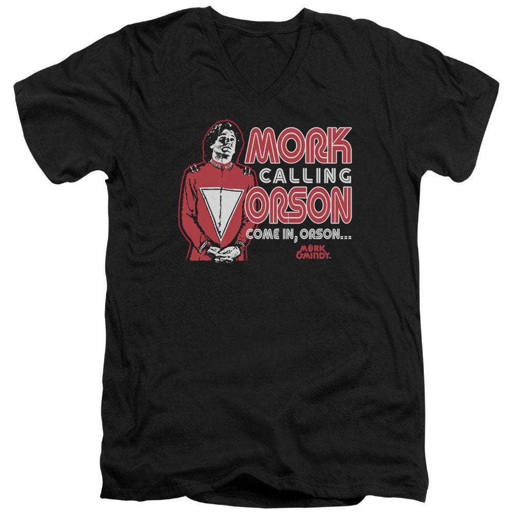 MORK & MINDY MORK CALLING ORSON - S/S ADULT V-NECK - BLACK T-Shirt