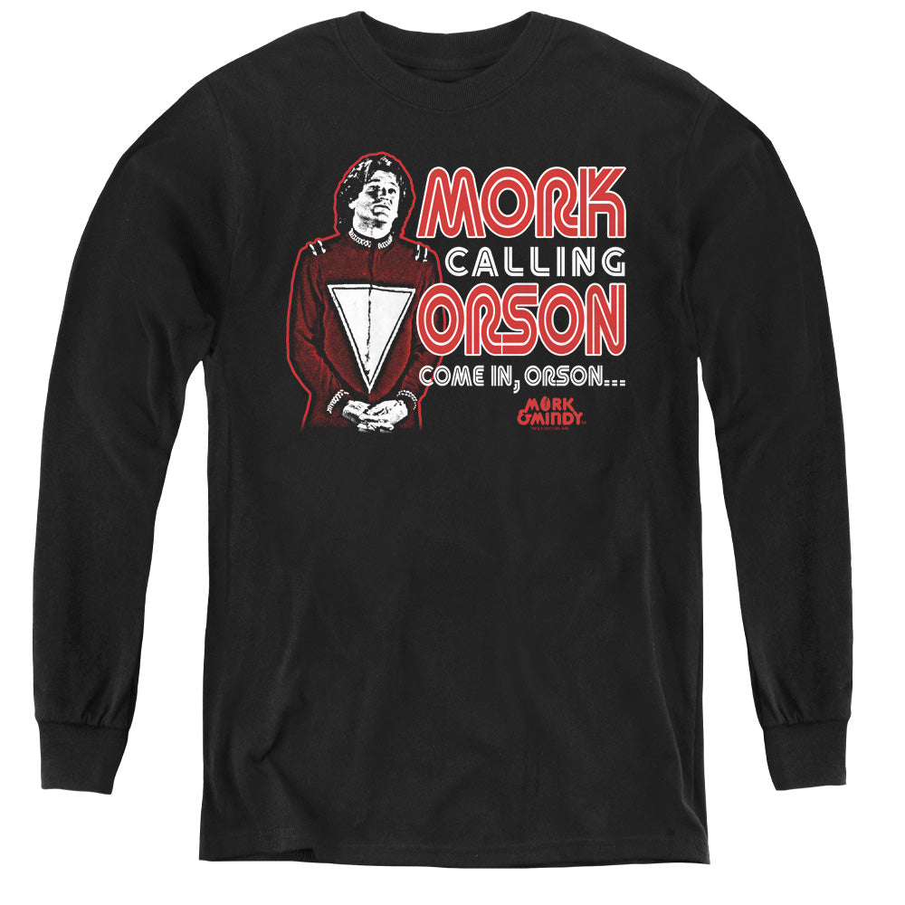 Mork & Mindy - Mork Calling Orson - Youth Long Sleeve Tee - Black