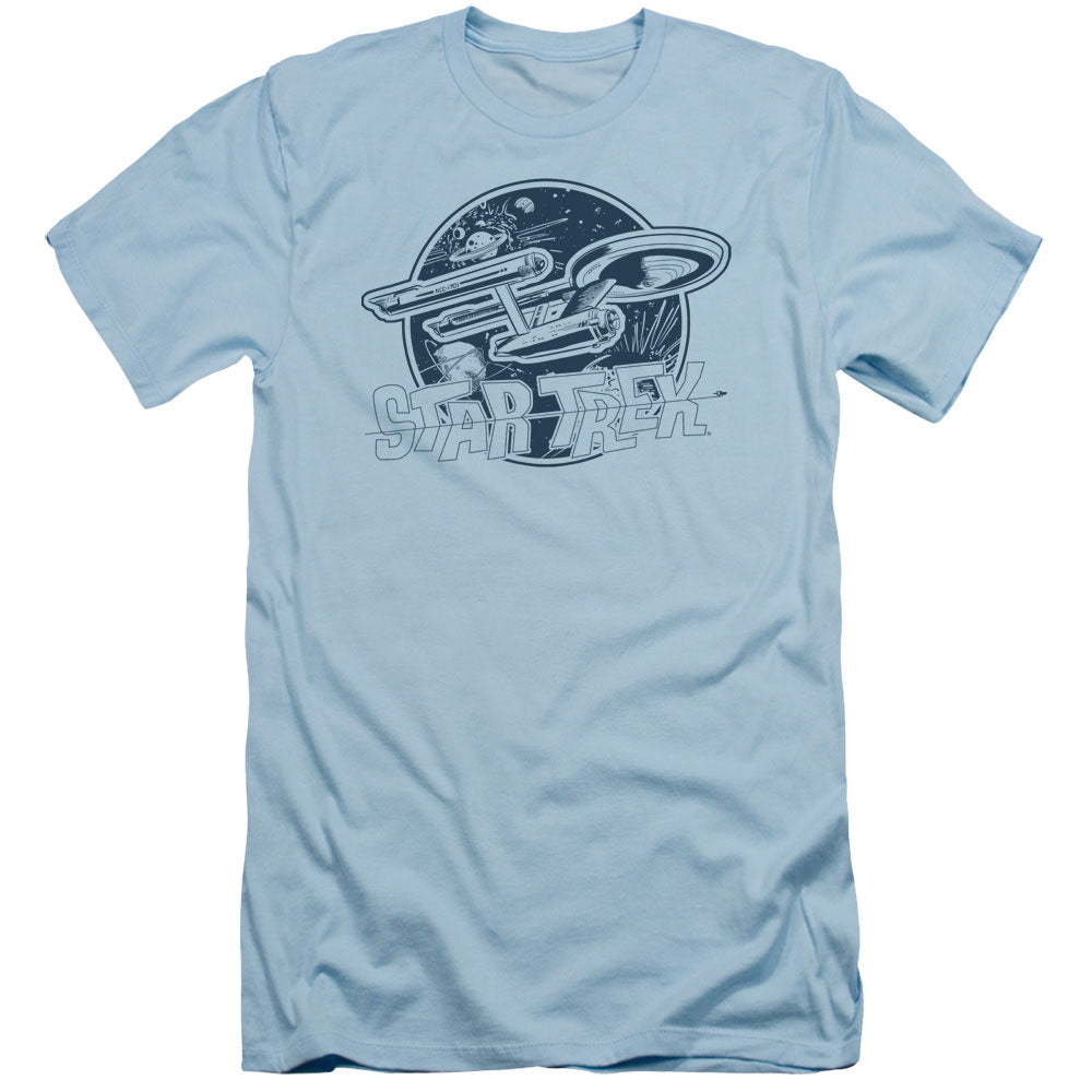 Star Trek - Retro Enterprise - Short Sleeve Adult 30/1 - Light Blue T-shirt