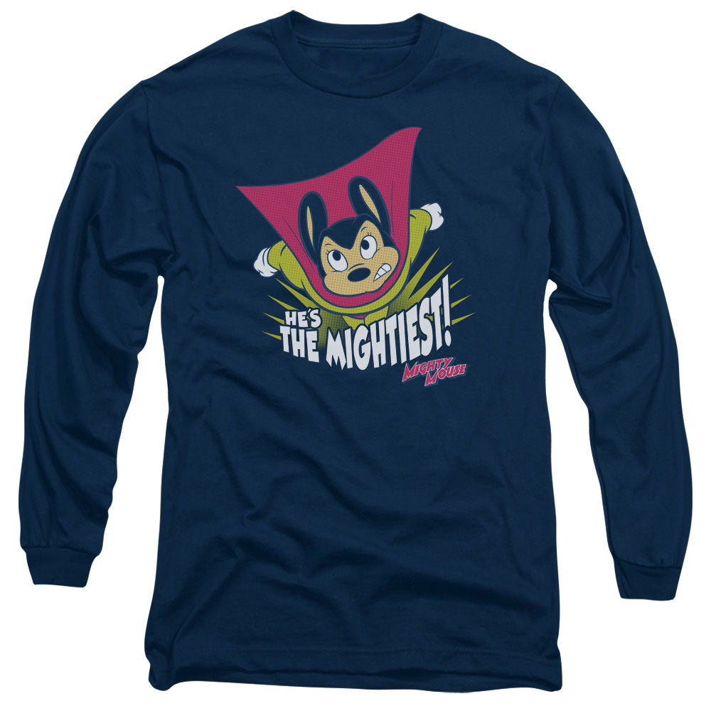 Mighty Mouse - The Mightiest - Long Sleeve Adult 18/1 - Navy T-shirt