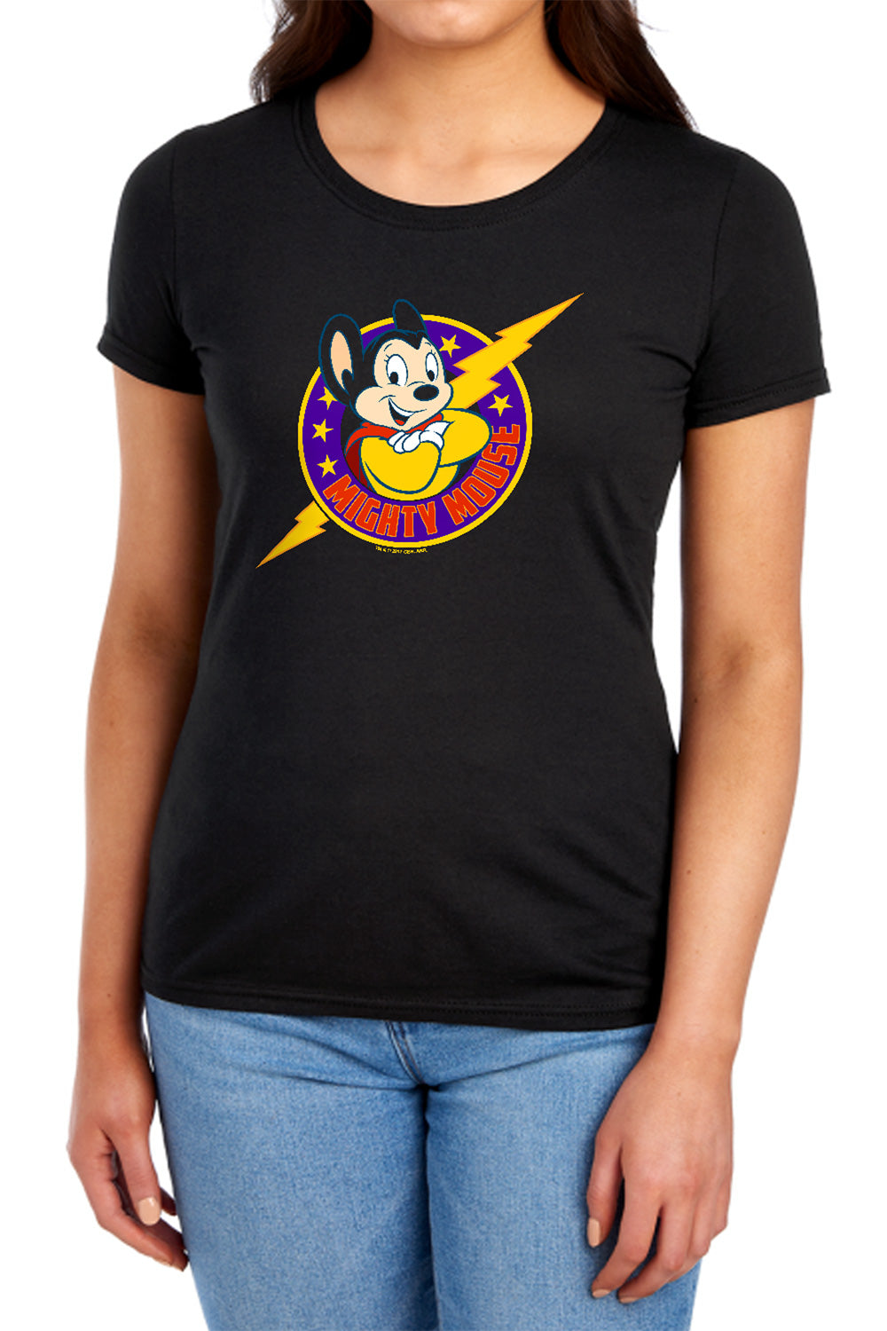 Mighty Mouse - Mighty Hero - Short Sleeve Womens Tee - Black T-shirt