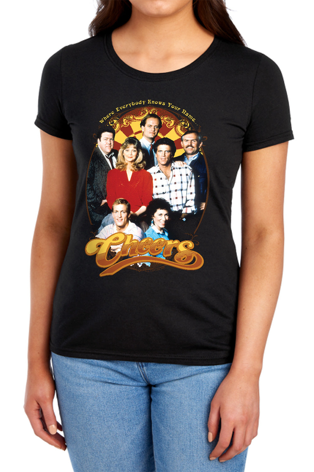 Cheers - Group Shot - Short Sleeve Womens Tee - Black T-shirt