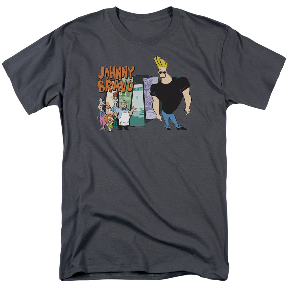 Johnny Bravo - Johnny & Friends - Short Sleeve Adult 18/1 - Charcoal T-shirt