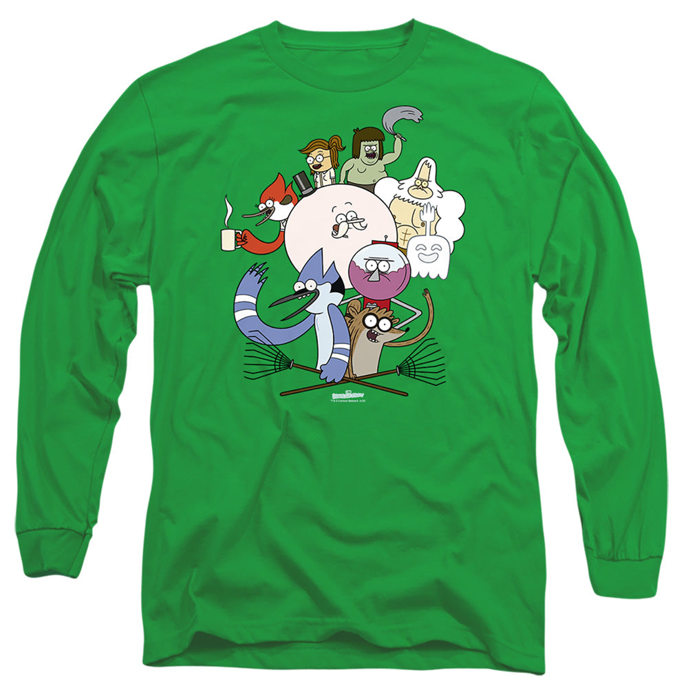 Regular Show - Regular Cast - Long Sleeve Adult 18/1 - Kelly Green T-shirt