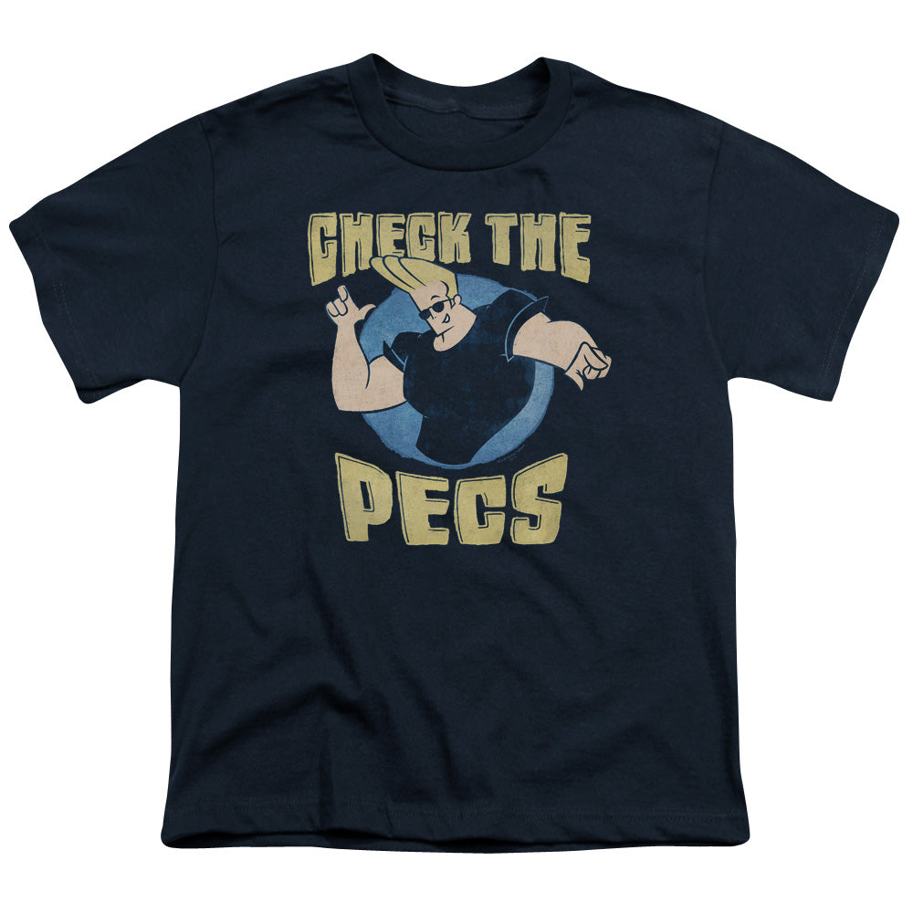 Johnny Bravo - Check The Pects - Short Sleeve Youth 18/1 - Navy T-shirt