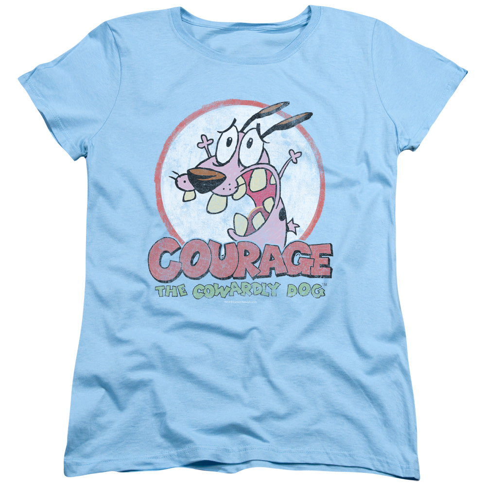 Courage The Cowardly Dog - Vintage Courage - Short Sleeve Womens Tee - Light Blue T-shirt