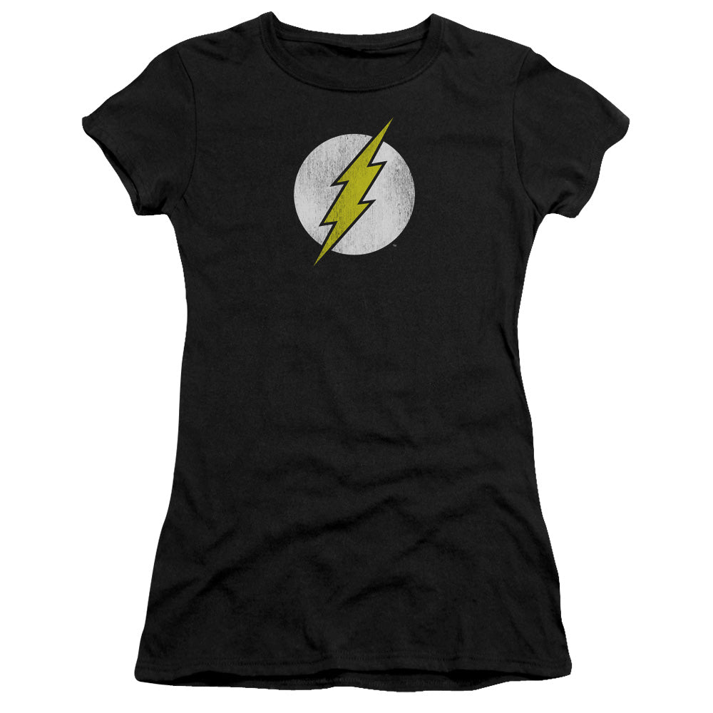 Dc Flash - Flash Logo Distressed - Short Sleeve Junior Sheer - Black T-shirt