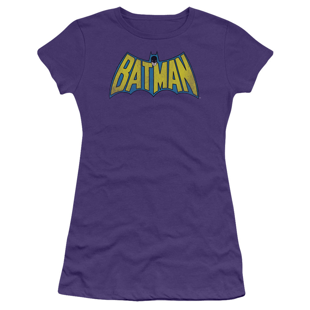 Dc - Classic Batman Logo Distressed - Short Sleeve Junior Sheer - Purple T-shirt