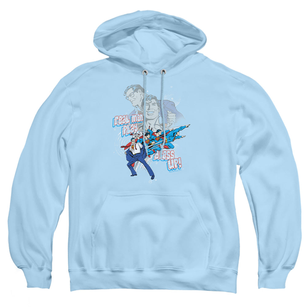 Dc - Real Men - Adult Pull-over Hoodie - Light Blue