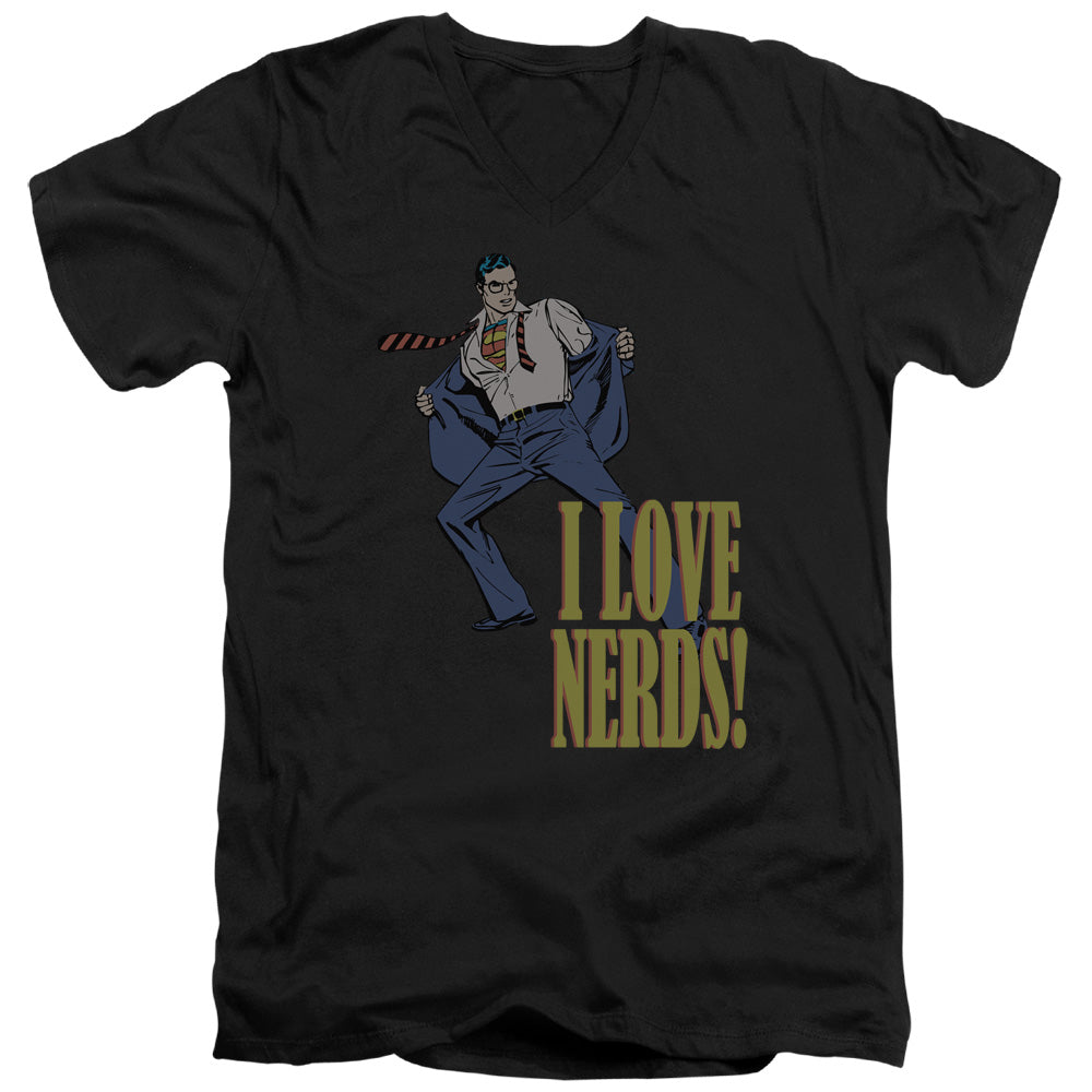 Dc - I Love Nerds - Short Sleeve Adult V-neck - Black T-shirt