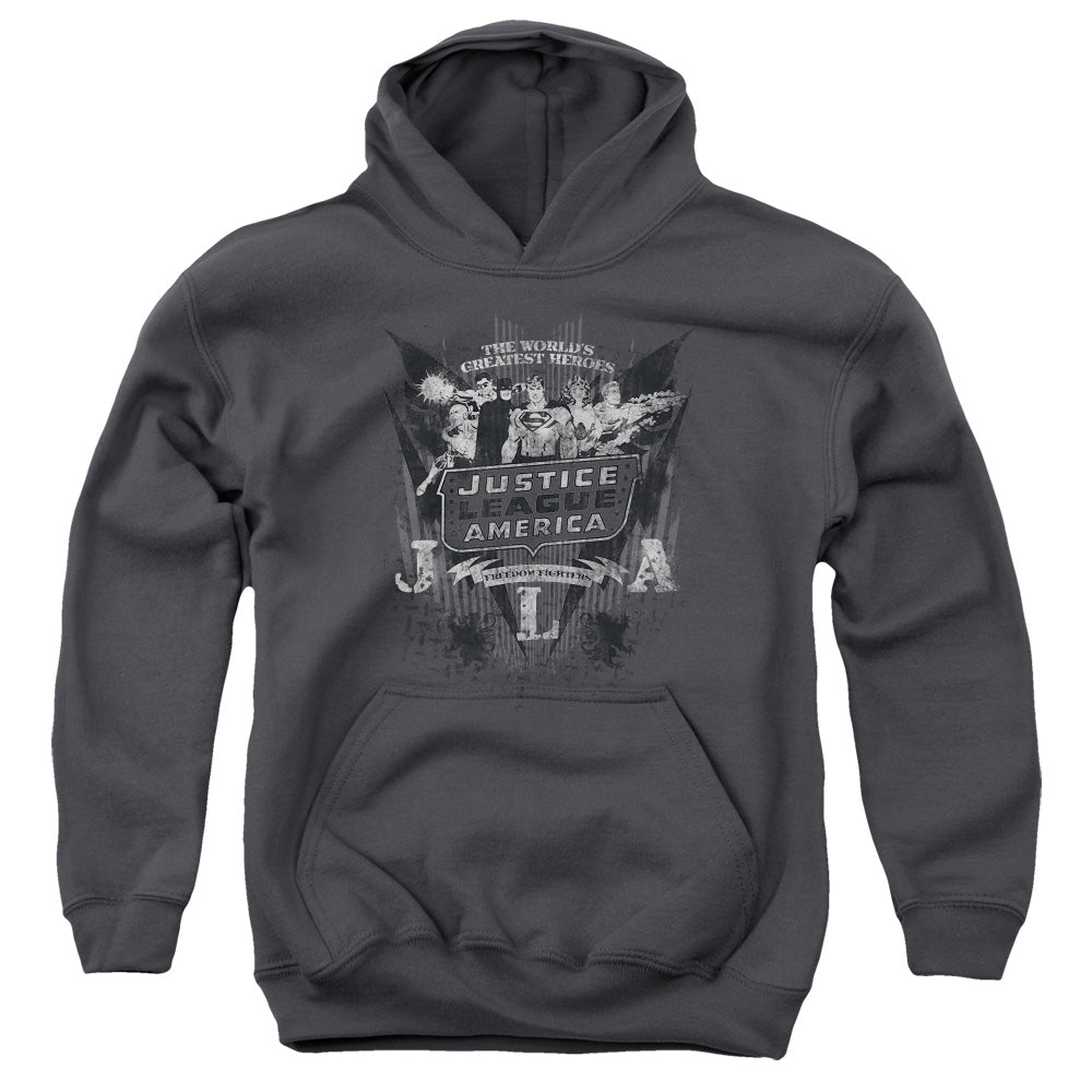 Dc Greatest Heroes-youth Pull-over Hoodie - Charcoal