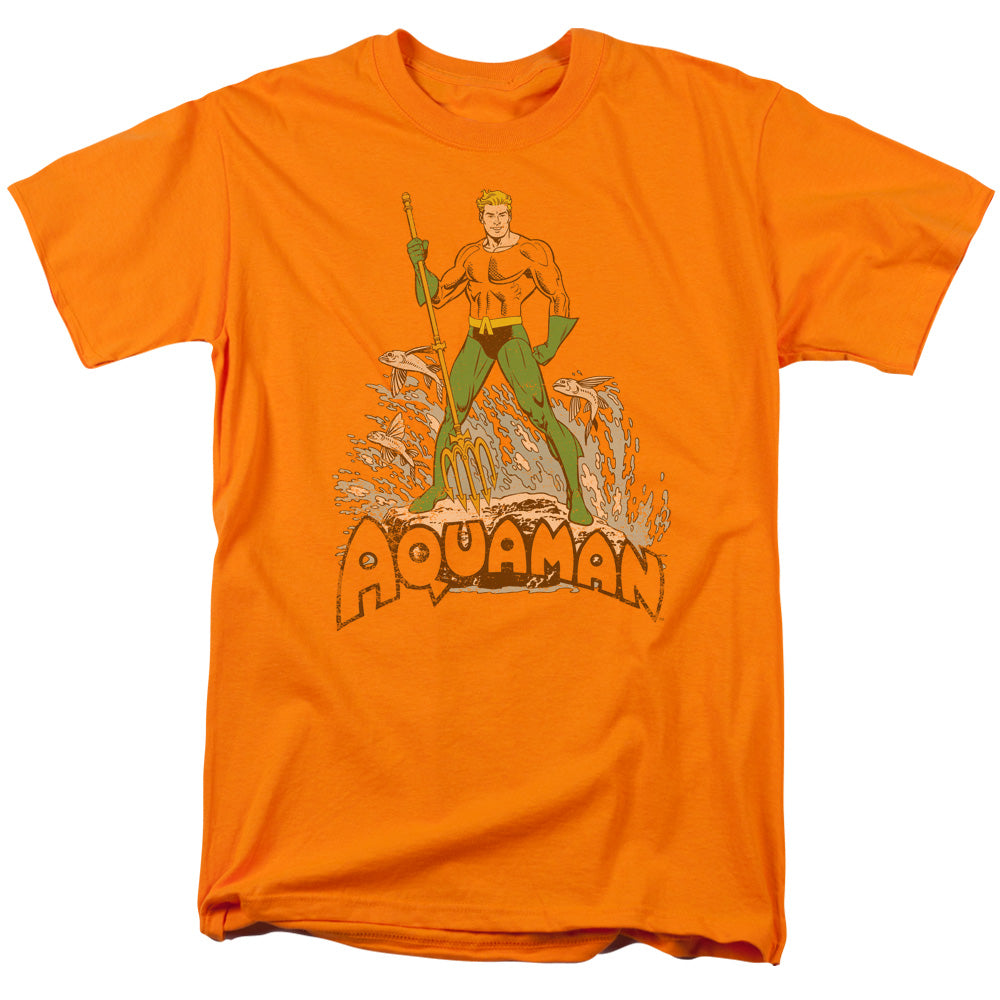 Dc - Aquaman Distressed - Short Sleeve Adult 18/1 - Orange T-shirt