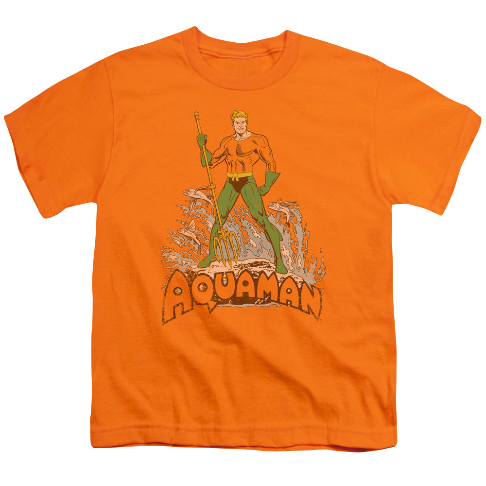 Dc - Aquaman Distressed - Short Sleeve Youth 18/1 - Orange T-shirt