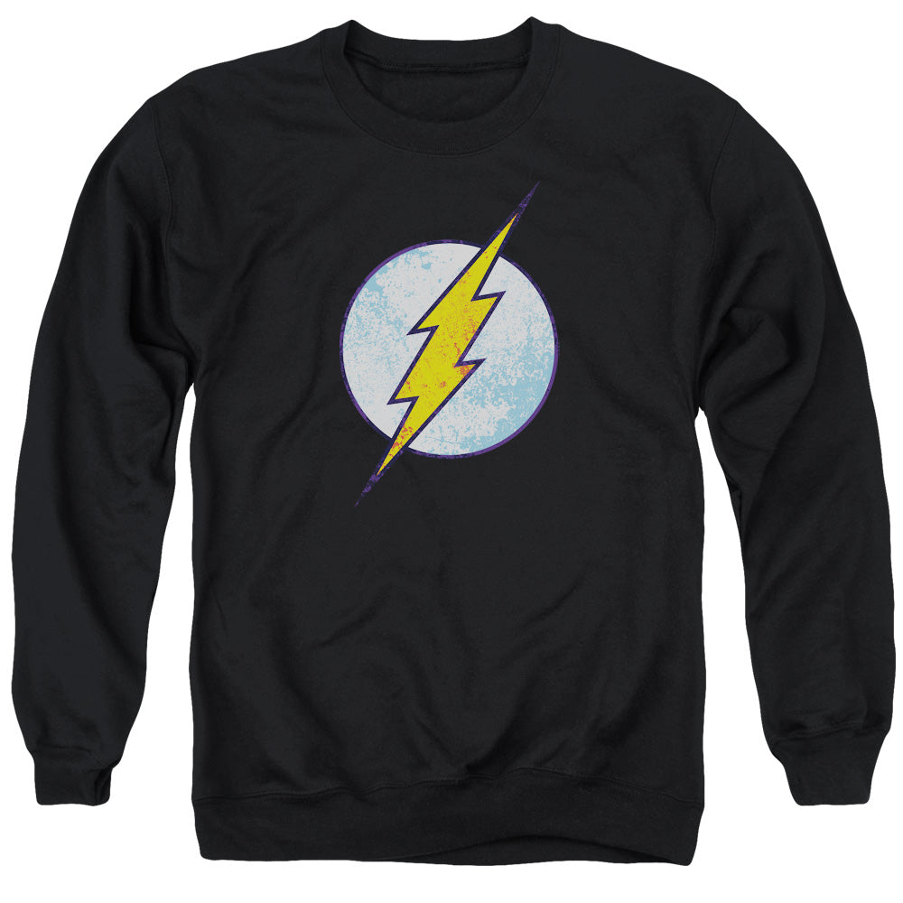 Dc Flash - Flash Neon Distress Logo - Adult Crewneck Sweatshirt - Black