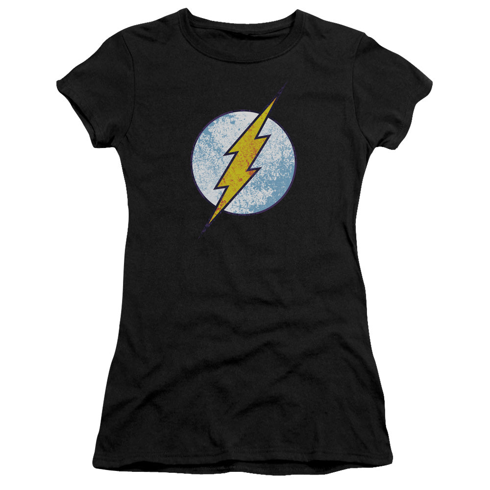 Dc Flash - Flash Neon Distress Logo - Short Sleeve Junior Sheer - Black T-shirt