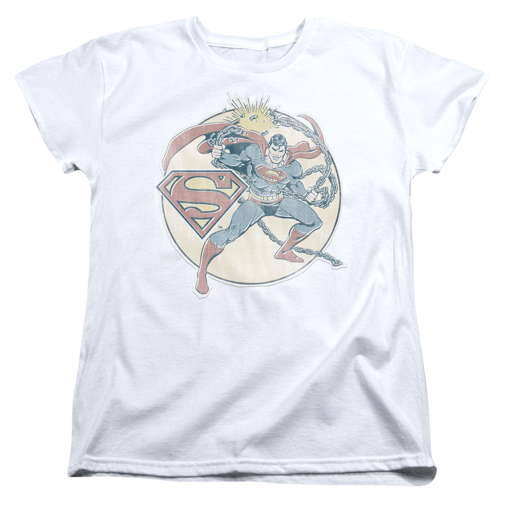 Dco - Retro Superman Iron On - Short Sleeve Womens Tee - White T-shirt