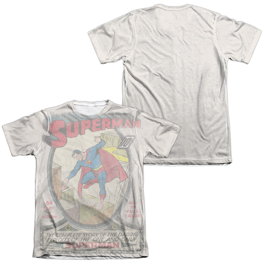 Dc - Superman #1 Distressed (Front/back Print) - Adult 65/35 Poly/cotton Short Sleeve Tee - White T-shirt