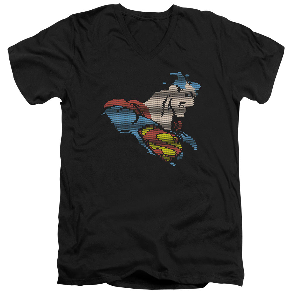 Dc - Lite Brite Superman - Short Sleeve Adult V-neck 30/1 - Black T-shirt