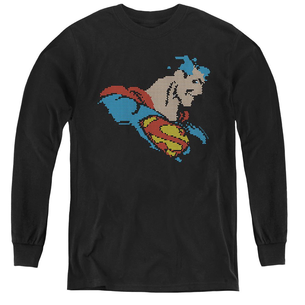 Dc - Lite Brite Superman - Youth Long Sleeve Tee - Black