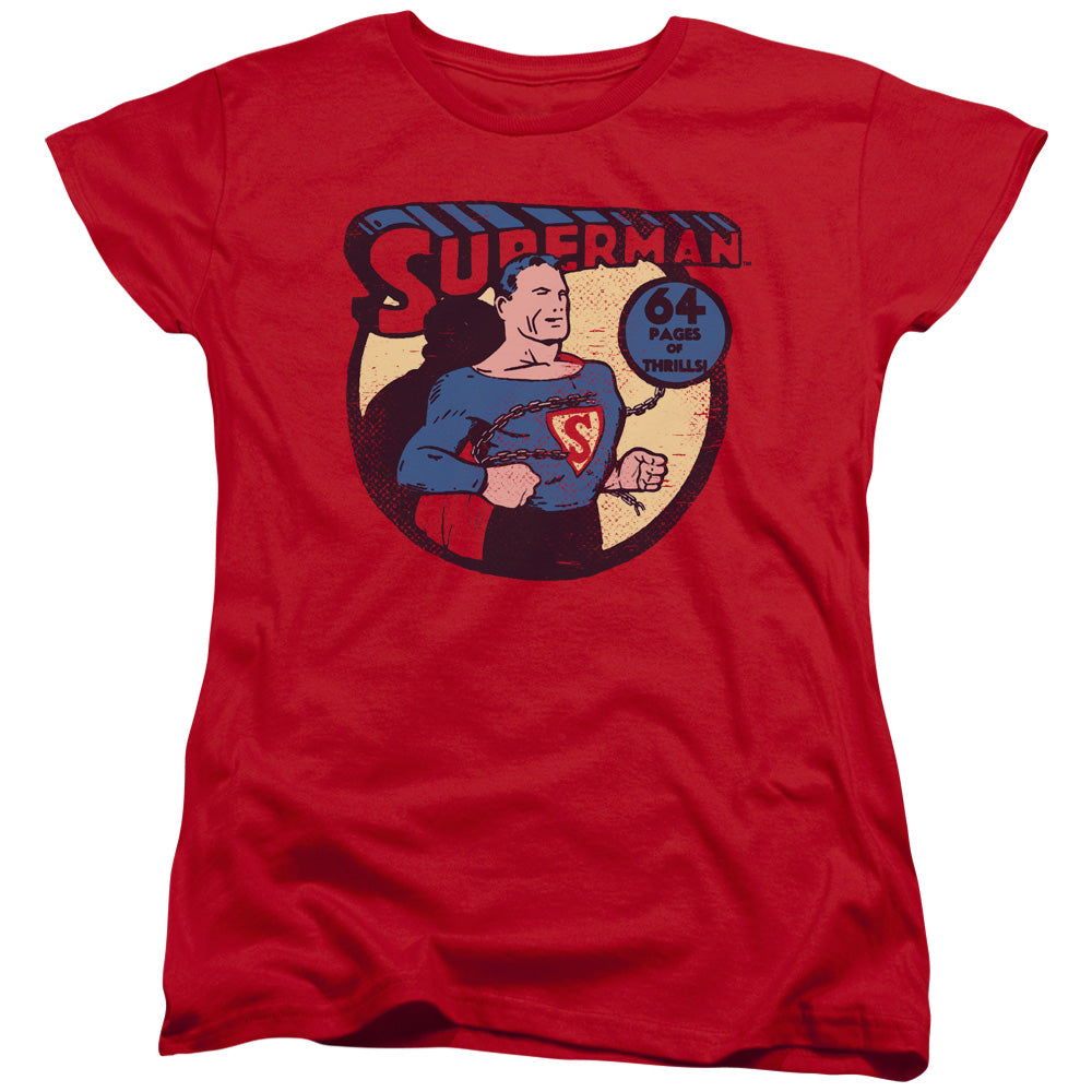 Dc - Superman 64 - Short Sleeve Womens Tee - Red T-shirt