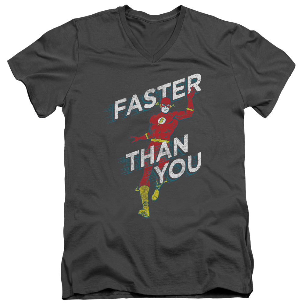 Dc Flash - Faster Than You - Short Sleeve Adult V-neck 30/1 - Charcoal T-shirt