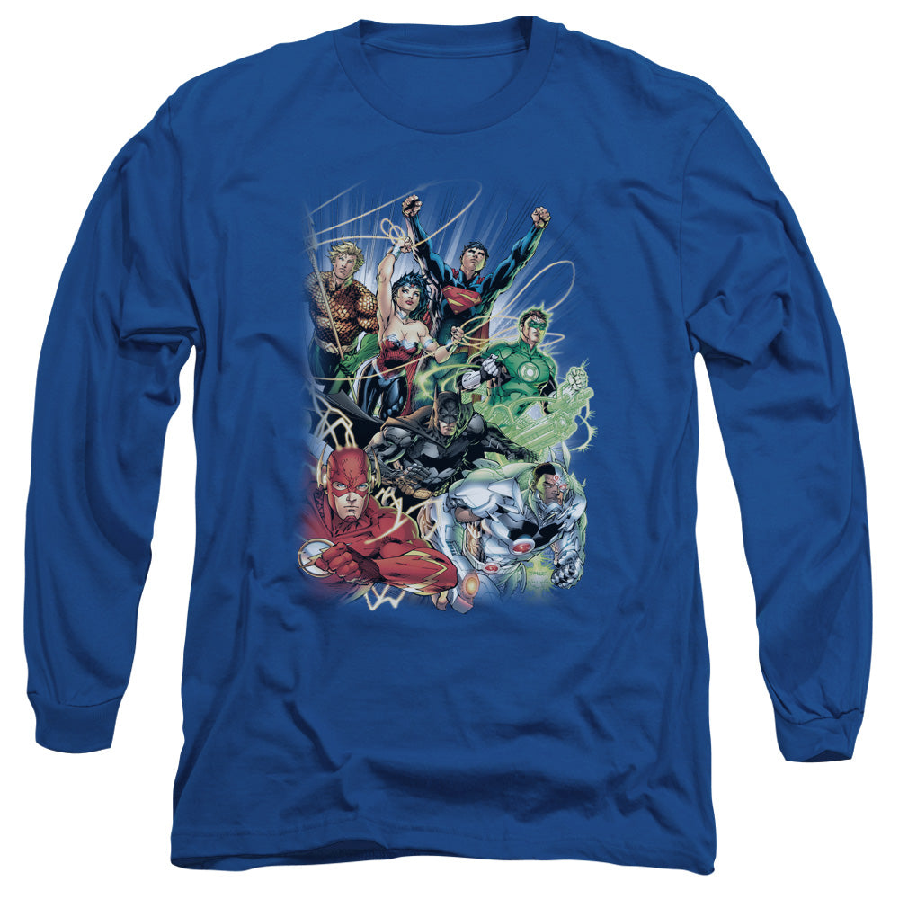 Jla - Justice League #1 - Long Sleeve Adult 18/1 - Royal Blue T-shirt