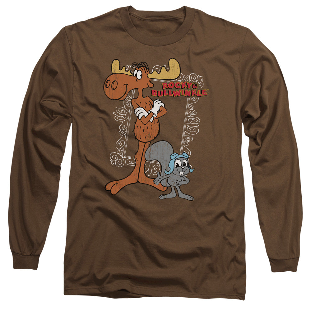 Rocky & Bullwinkle - Best Chums - Long Sleeve Adult 18/1 - Coffee T-shirt