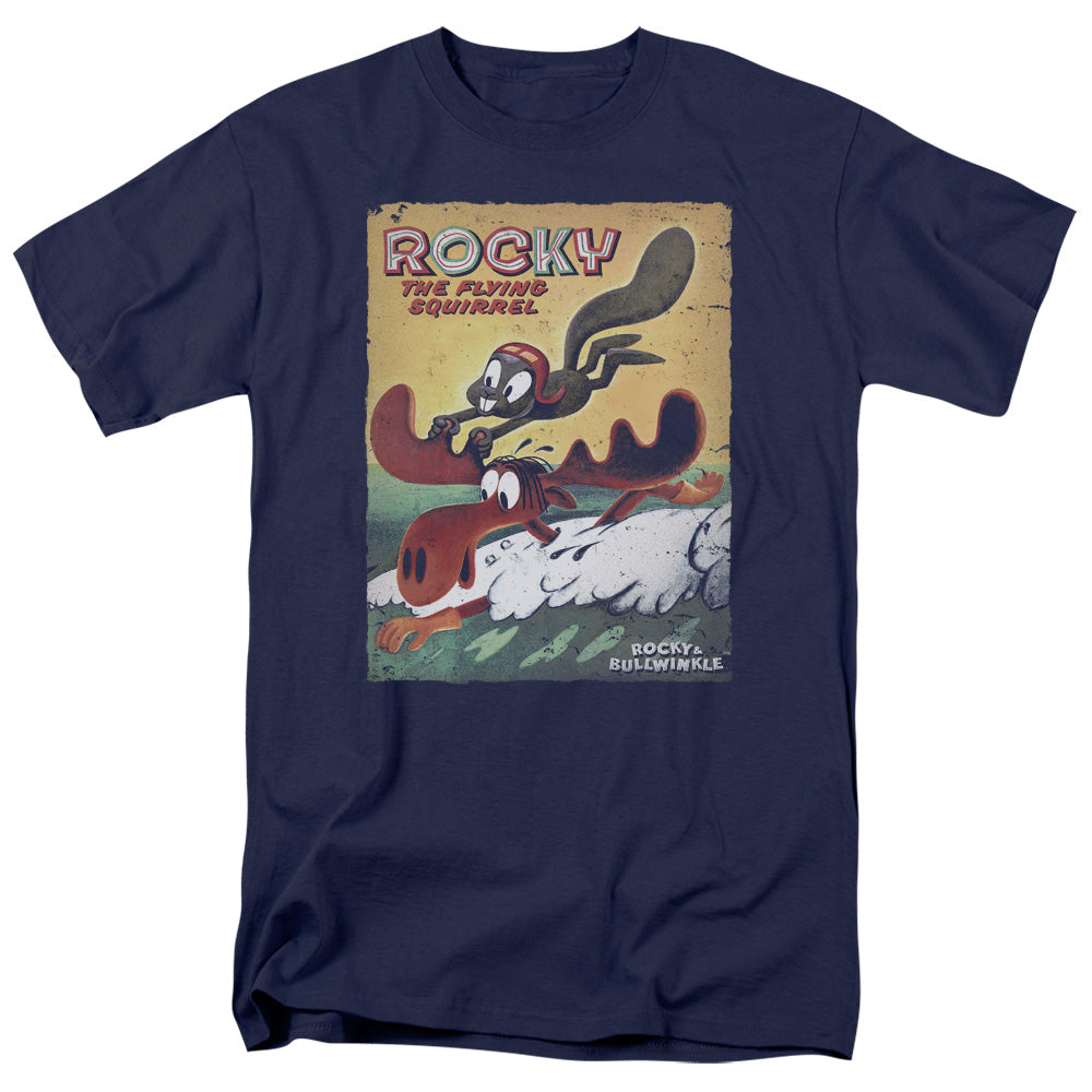 Rocky & Bullwinkle - Vintage Poster - Short Sleeve Adult 18/1 - Navy T-shirt