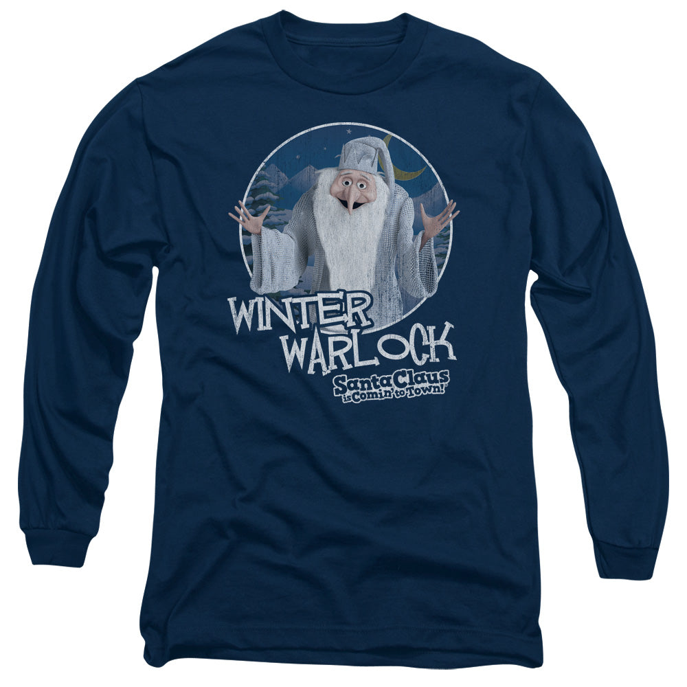 Santa Claus Is Comin To Town - Winter Warlock - Long Sleeve Adult 18/1 - Navy T-shirt