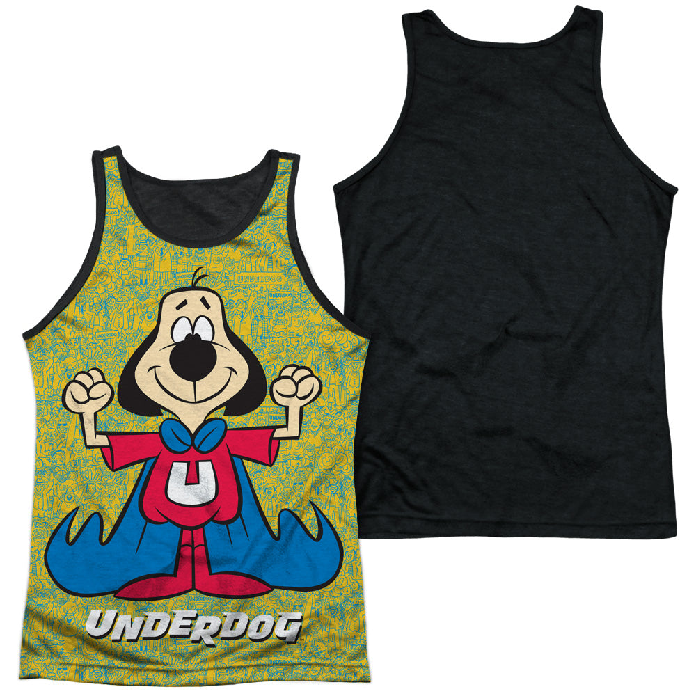 Underdog - Flexing - Adult Poly Tank Top Black Back - White